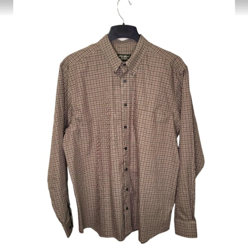 Eddie Bauer Men's Shirt Size XL Tall Khaki Check Relax Fit Button Down Collar